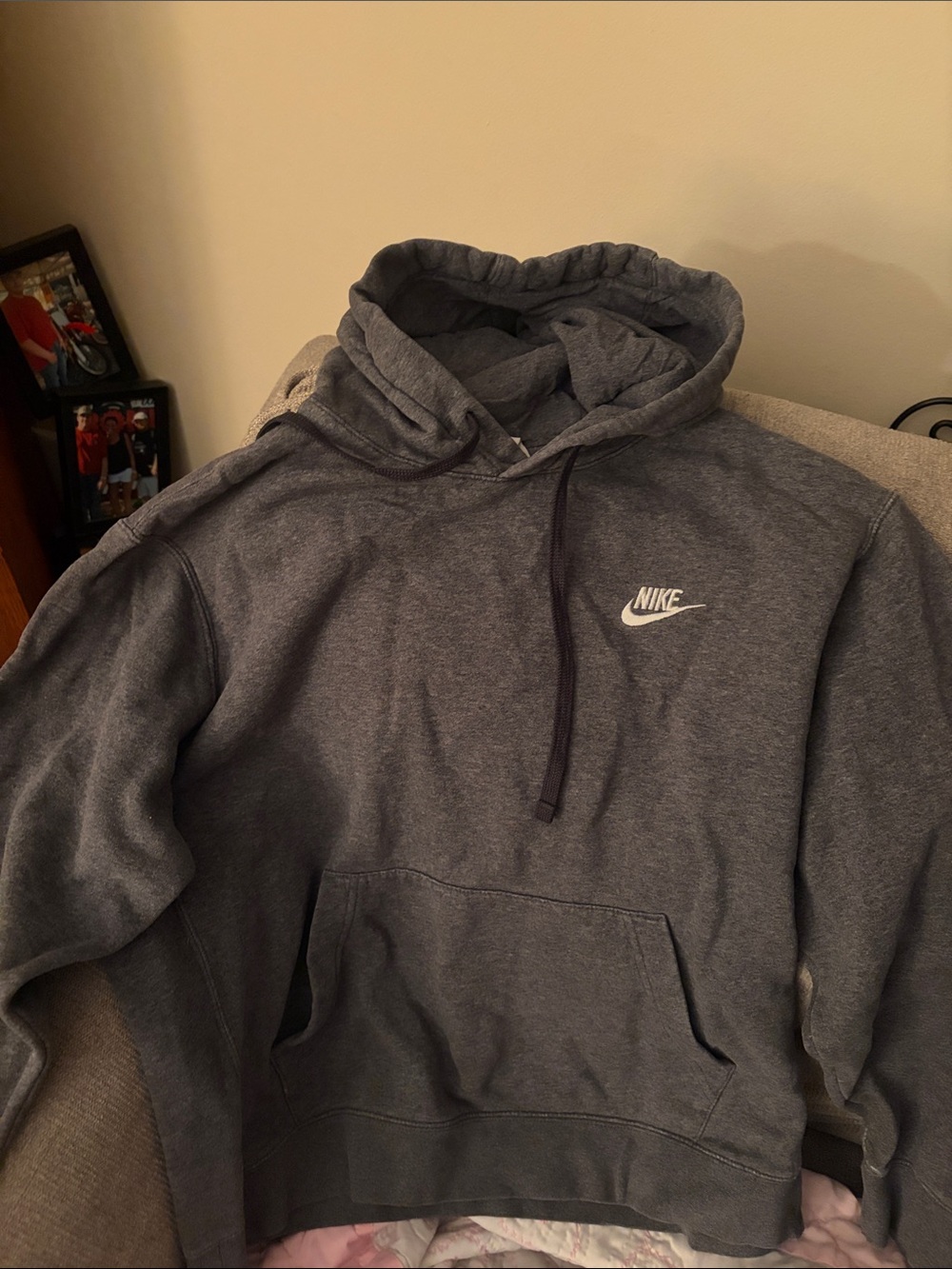Nike Dark Gray Pullover Hoodie with White Logo